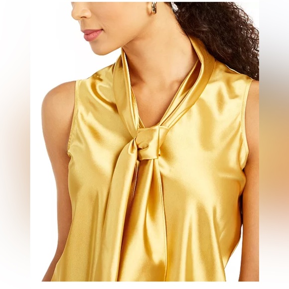 Kasper Tops - Gold bow front blouse- xsmall